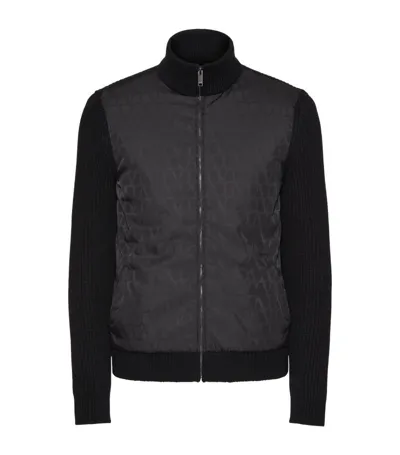 Valentino Wool Knit Jacket With Toile Iconographe Nylon Jacquard Front Panel In Black