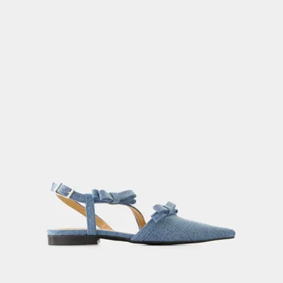 Ganni Denim Bow Slingback Ballerina Flats