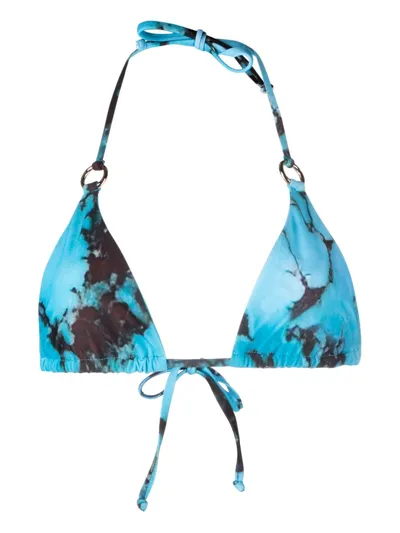 Louisa Ballou Mini Ring Abstract-print Bikini Top In Blue