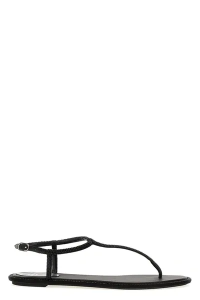 René Caovilla Black Diana Low Jewel Sandal