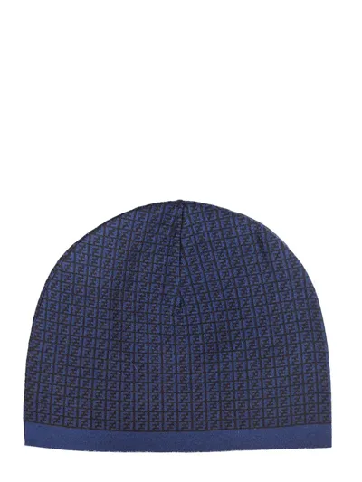 Fendi Allover Ff Motif Beanie In Blue