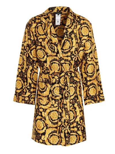 Versace Baroque Pattern Long Sleeved Robe In Multi