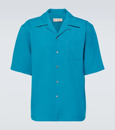 Marni Virgin Wool Bowling Shirt In Blue