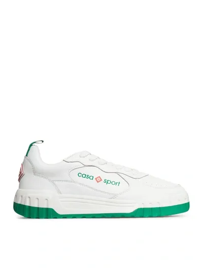 Casablanca Tennis Court Sneakers In White Leather In White Green