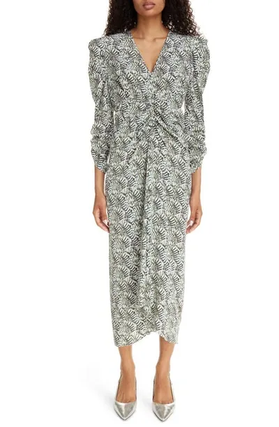 Isabel Marant Albini Gathered Printed Silk-blend Midi Dress In White