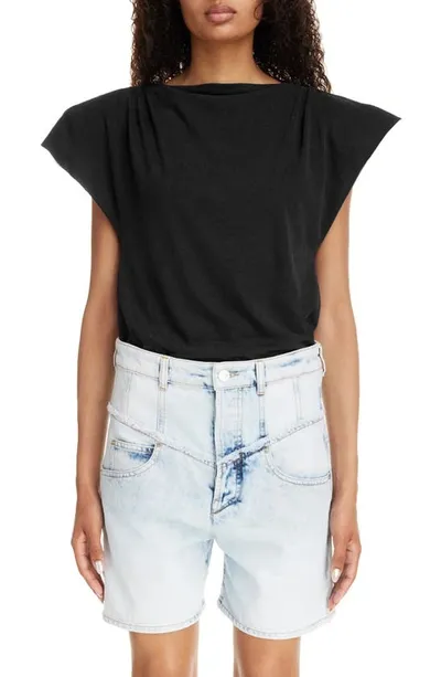 Isabel Marant Sebani Gathered Short Sleeve Top In Black