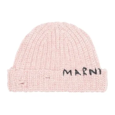 Marni Logo Detailed Beanie In Nude & Neutrals