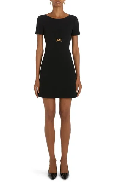 Versace Techno-cady Short Sleeve A-line Mini Dress In Black