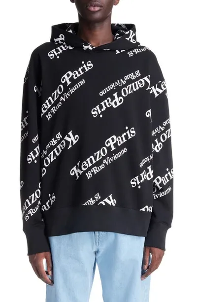 Kenzo Verdy Logo Oversize Cotton Graphic Hoodie In Black