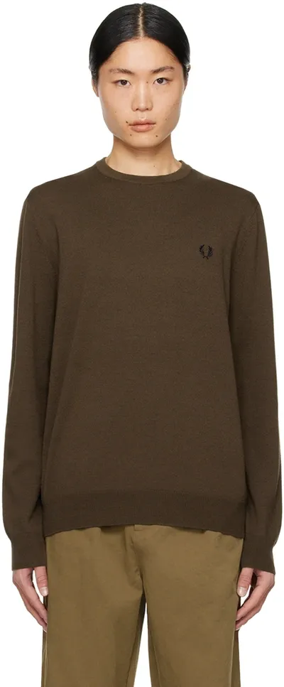 Fred Perry Brown Classic Sweater In Q21 Burnt Tobacco