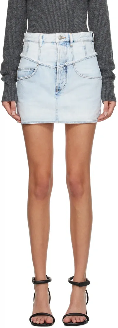 Isabel Marant Ripped-detail Denim Fitted Skirt In Blue