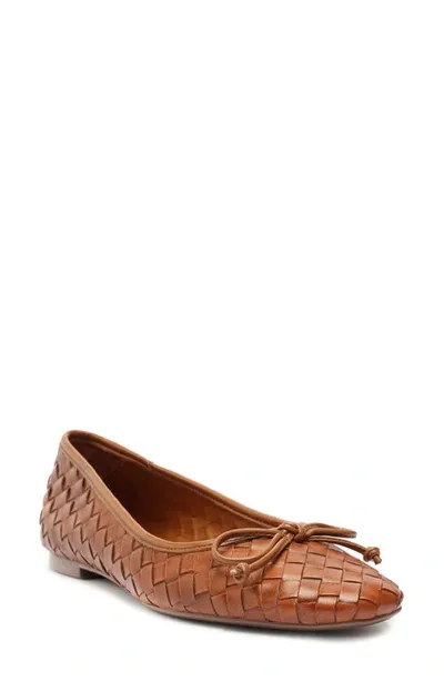 Schutz Arissa Woven Leather Bow Ballerina Flats In Miele