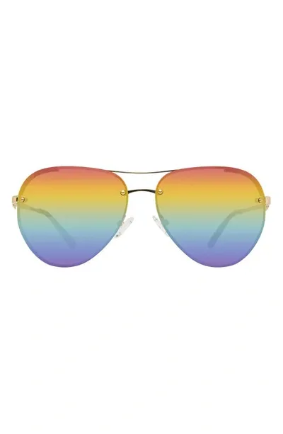 Kurt Geiger 60mm Aviator Sunglasses In Gold/multi Mirrored Gradient