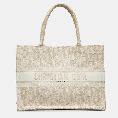 Pre-owned Dior Medium Oblique Book Tote In Beige