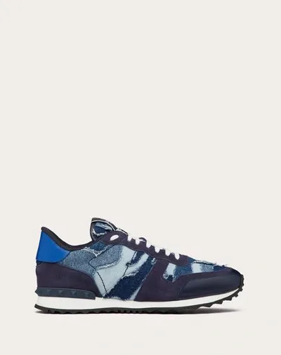 Valentino Garavani Rockrunner Camouflage Denim Trainer In Denim/blue