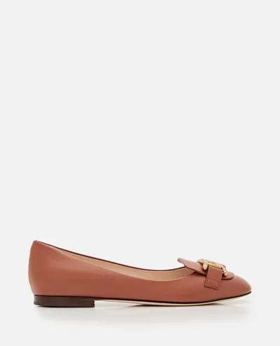 Tod's Ballerina Leather Flat In Brown