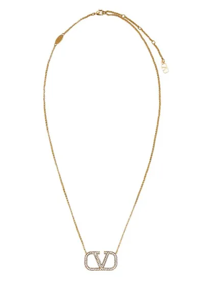 Valentino Garavani Vlogo Embellished Necklace In Gold