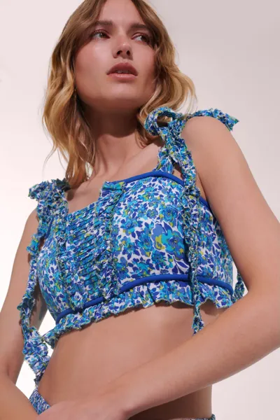 Poupette St Barth Ariane Floral Crop Top In Blue Net