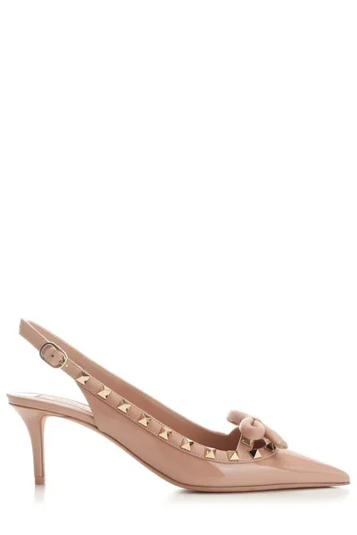 Valentino Garavani Rockstud Bow Pointed Toe Pumps In Pink