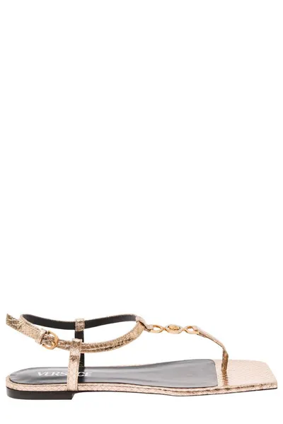 Versace Embellished Flat Sandals In Gold