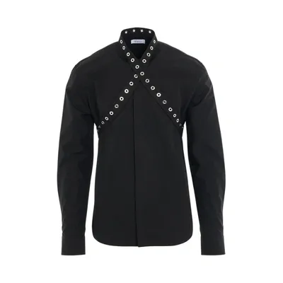 Off-white Eyelet-strap Silk Shirt In Black