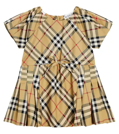 Burberry Babies'  Archive Beige Ip Chk Lena Checked Flared-hem Stretch-cotton Dress 1-18 Months In Brown