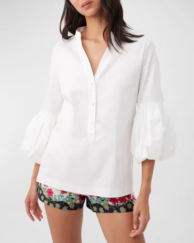 Trina Turk Freshwater Puff-sleeve Organic Cotton Top In White