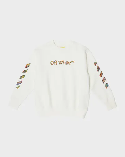 Off-white Kids' Logo Cotton Sweatshirt In White Multicolor