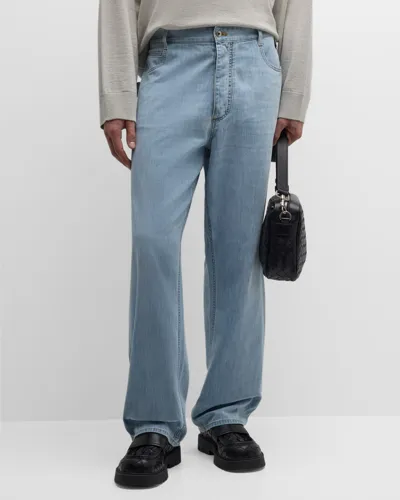 Bottega Veneta Men's Bleached Light Denim Jeans In Sky Blue