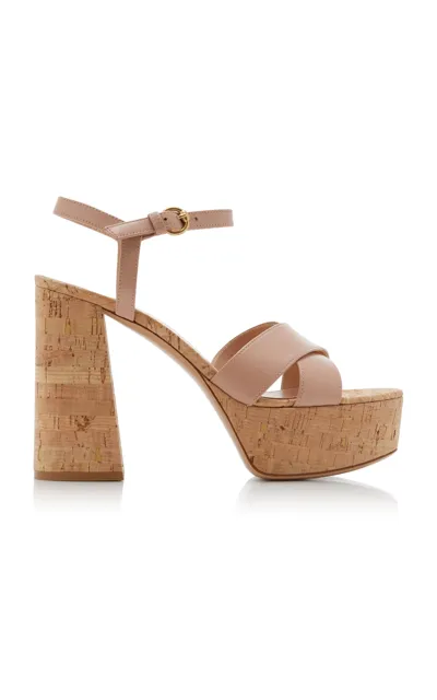 Gianvito Rossi Leather Crisscross Cork Platform Sandals In Neutral