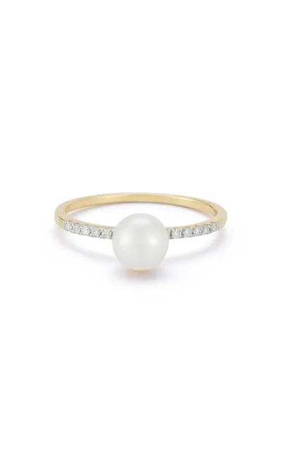 Mateo 14k Yellow Gold Diamond; Pearl Ring In White