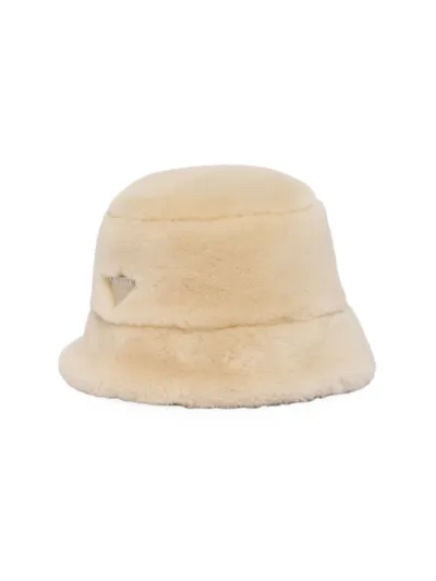 Prada Shearling Bucket Hat In Beige