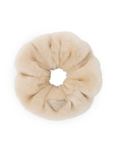 Prada Shearling Scrunchie In Beige