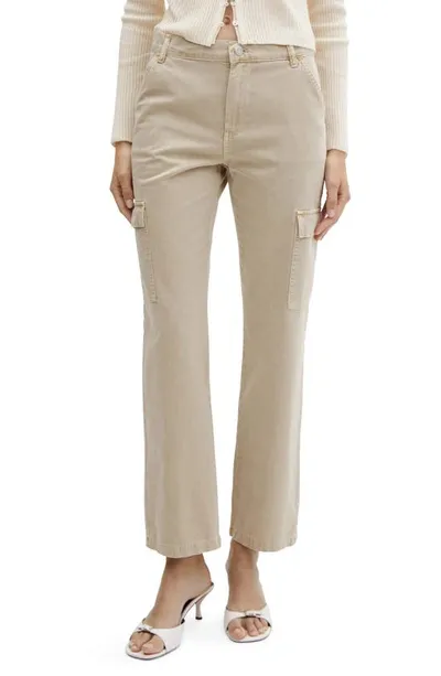 Mango Straight Leg Cargo Jeans In Sand