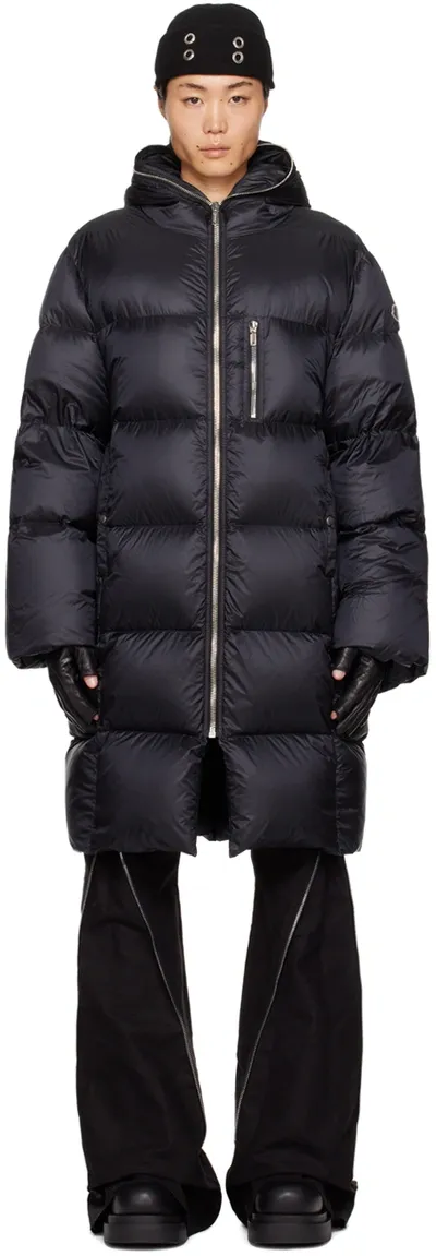 Rick Owens Black Moncler Edition Down Coat In 999 Black