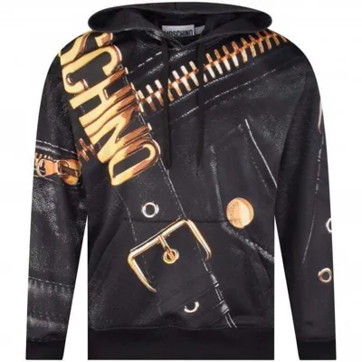 Pre-owned Moschino Herren Pullover,  Macro Biker Zip Pullover Hoodie , Schwarz.