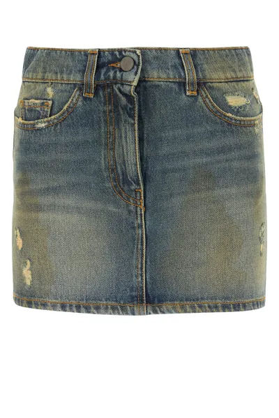 Palm Angels Denim Mini Skirt In Blue