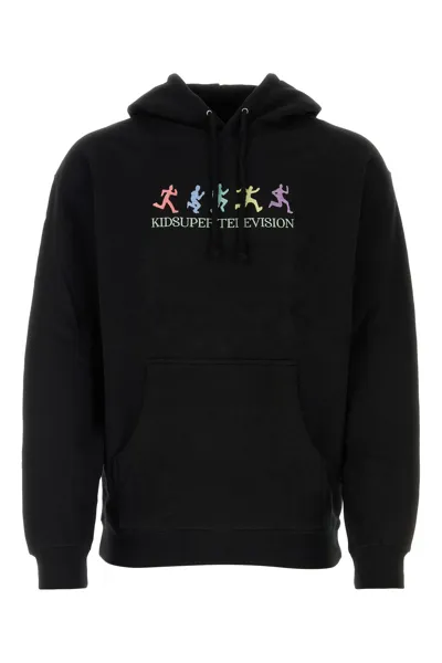 Kidsuper Mens Black Television Graphic-embroidered Cotton-blend Hoody In Multicolour