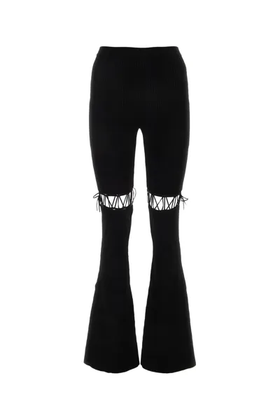 Nensi Dojaka Lace-up Ribbed-knit Flared Leggings In Black