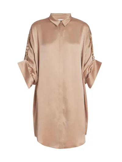 Loewe Silk Shirtdress With Chain Details In Otter