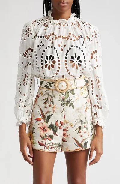 Zimmermann Lexi Long-sleeve Embroidered Blouse In Ivory