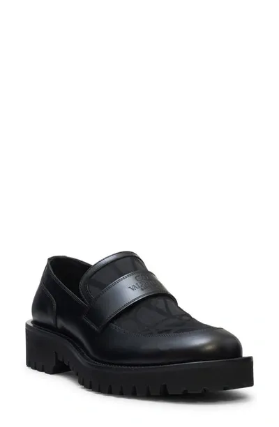 Valentino Garavani Vlogo Toile & Leather Loafer In Nero