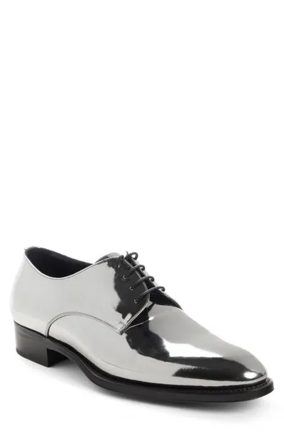 Saint Laurent Men's Adrien 25 Metallic Leather Derby Shoes In Silver