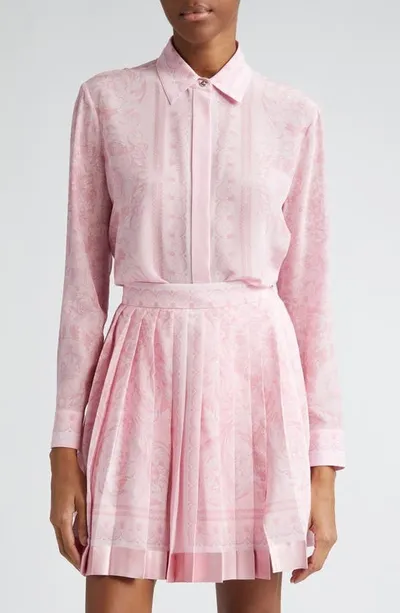 Versace Crepe De Chine Baroque-print Shirt In Pink