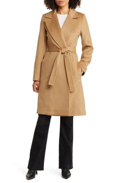 Fleurette Monroe Cashmere Belted Wrap Coat In Camel