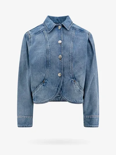 Isabel Marant Valette Cropped Denim Jacket In Green