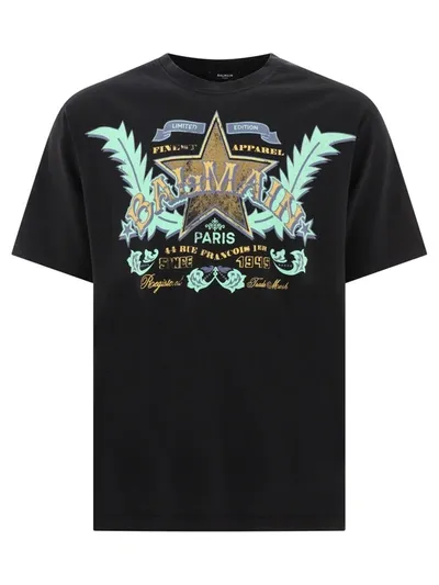 Balmain Western Cotton T-shirt In Black Multicolor