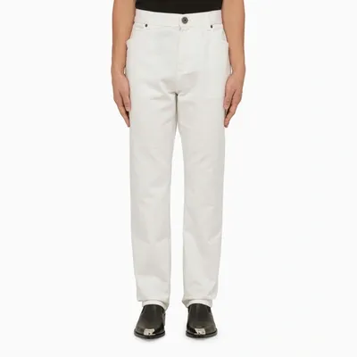 Balmain Regular Cotton Denim Jeans In White