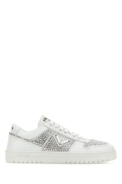 Prada Leather Sneakers With Crystals In White