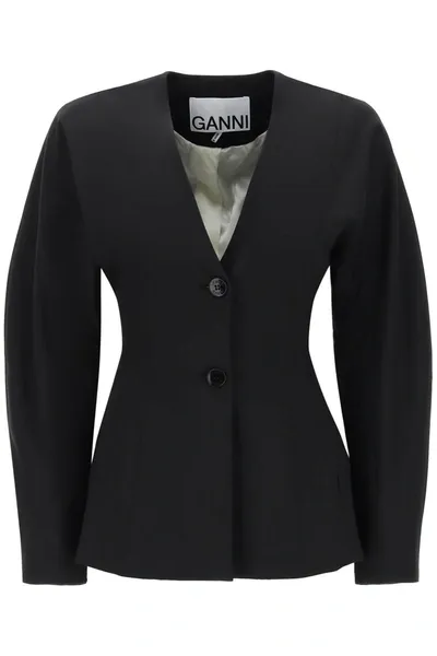 Ganni Single-breasted Blazer In Black